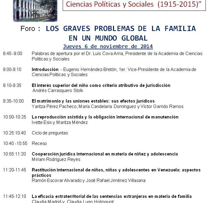 Foro: los Graves Problemas de la Familia en un Mundo Global