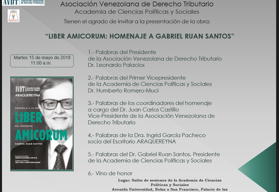 Invitación a la Presentación de la obra: Liber Amicorum: Homenaje a Gabriel Ruan Santos