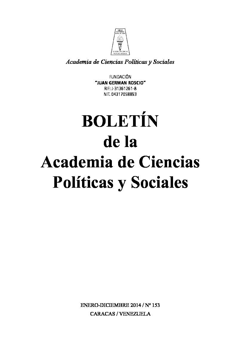 Boletín de la Academia de Ciencias Políticas y Sociales, N° 153, enero-diciembre 2014