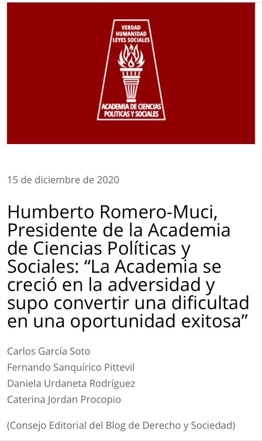 Entrevista al Dr. Humberto Romero-Muci, Presidente de la Academia de Ciencias Políticas y Sociales por el Consejo Editorial del Blog de Derecho y Sociedad