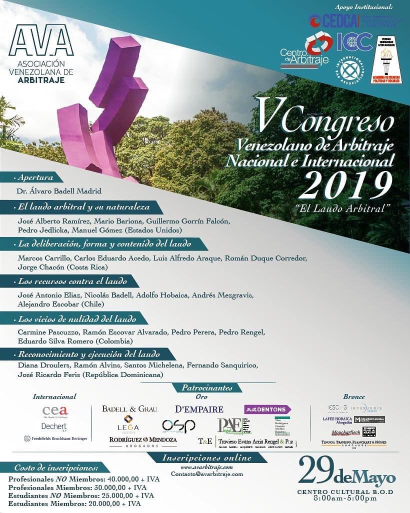 V Congreso Venezolano de Arbitraje Nacional e Internacional 2019. «El Laudo Arbitral»