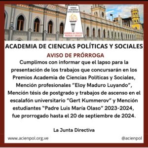 Aviso de Prórroga. Hasta el 20 de septiembre de 2024, para la presentación de los trabajos que concursarán en los Premios de la Acienpol 2023-2024