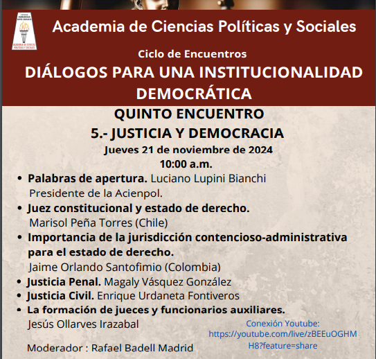 Quinto encuentro. Diálogos para una institucionalidad democrática. Jueves, 21 de noviembre de 2024, 10 a.m.